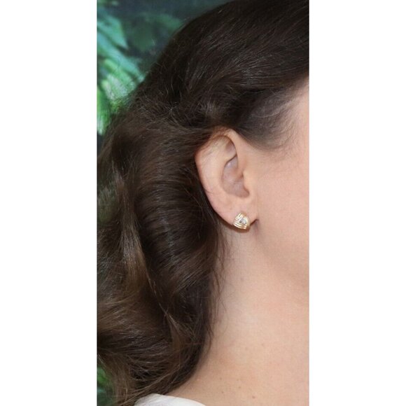 14k Yellow Gold Diamond Triangle Design Earrings Stud Post - Picture 2 of 8